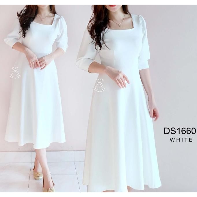 DS1660 - Dress Midi Scuba Dress Pesta Wanita Flare GAM