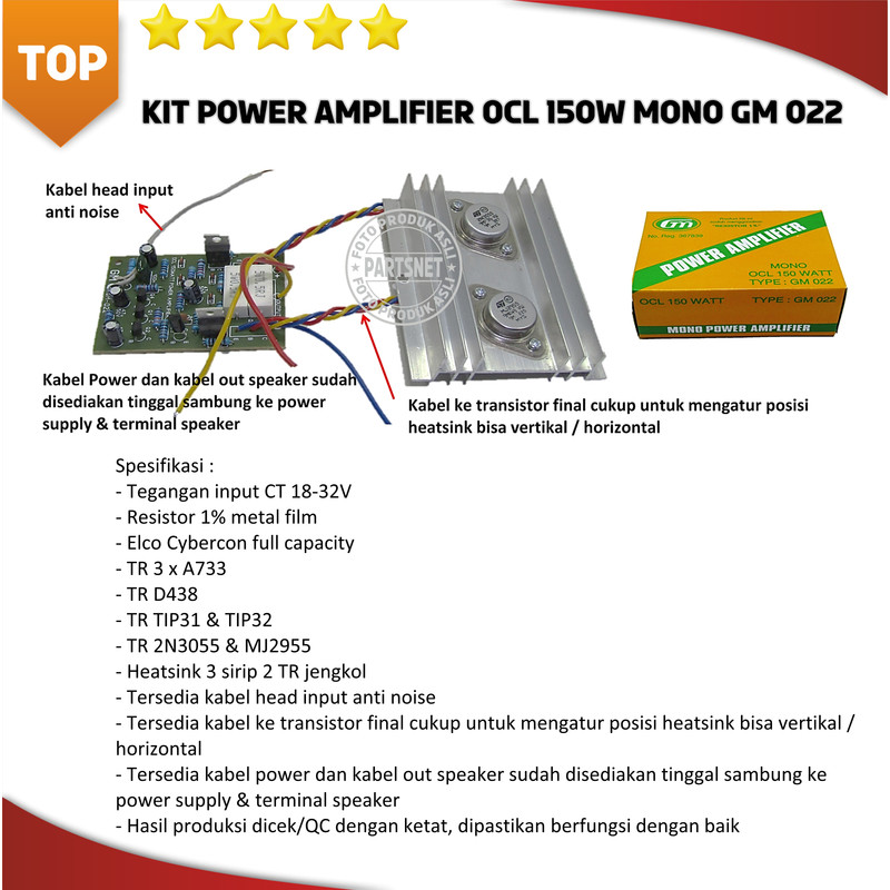 Kit power amplifier OCL 150W mono GM 022