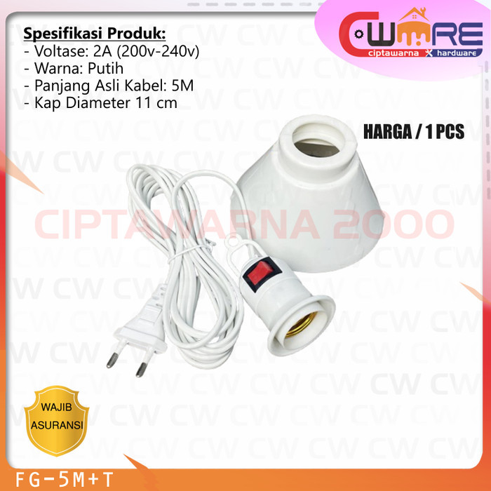 siap kirim] Lampu Fitting 5 Meter + Topi Gantung Saklar Kabel