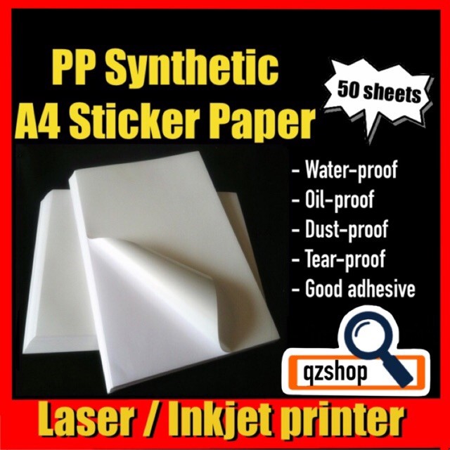 

(50 pcs/pak) Kertas Stiker ANTI AIR, Label Sintetis PP A4 untuk printer inkjet dan laser |Pg9iPukg|
