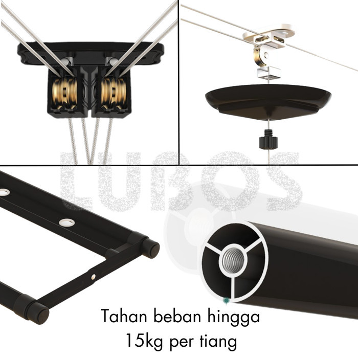 LUBOS 2m Jemuran Baju Gantung Lifting Atap Plafon Engkol Katrol