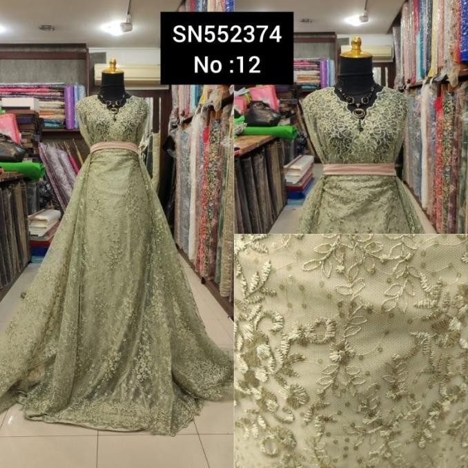 ] kain Tile Brokat Bunga Kecil Payet Piring SN552374 No:12 Sage