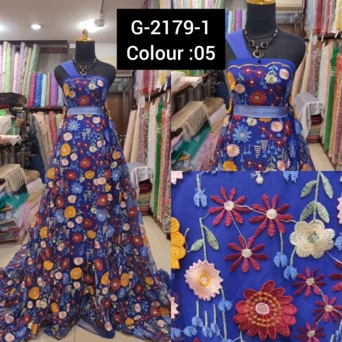 ((((()paling dicari] Kain Tile Brokat 3D Timbul Valentino Premium Biru