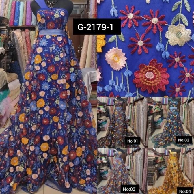 `````````] Kain Tile Brokat 3D Bunga Timbul Valentino Premium Varian PROMO