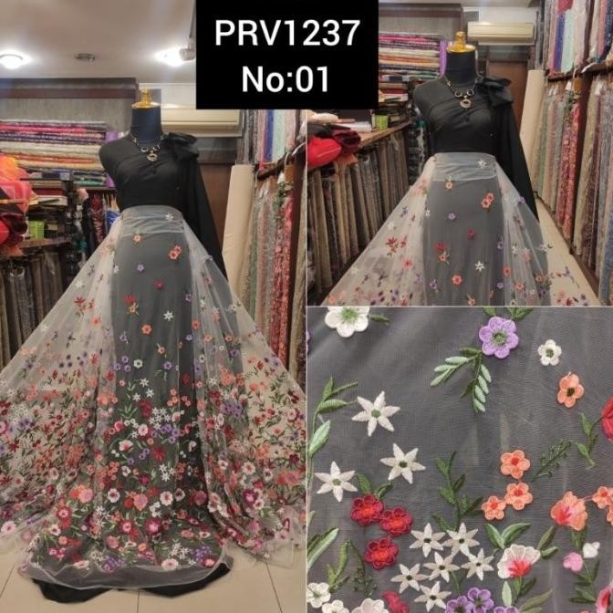 Open DS] kain Tile Brokat 3D Bunga Valentino Garden PRV1237 no: Off white