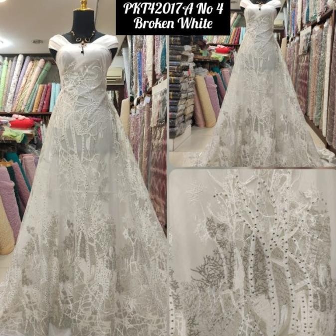 %%%%] Kain Tile Brokat Akar Etnik Premium Two Tone PKT42017A Broken White