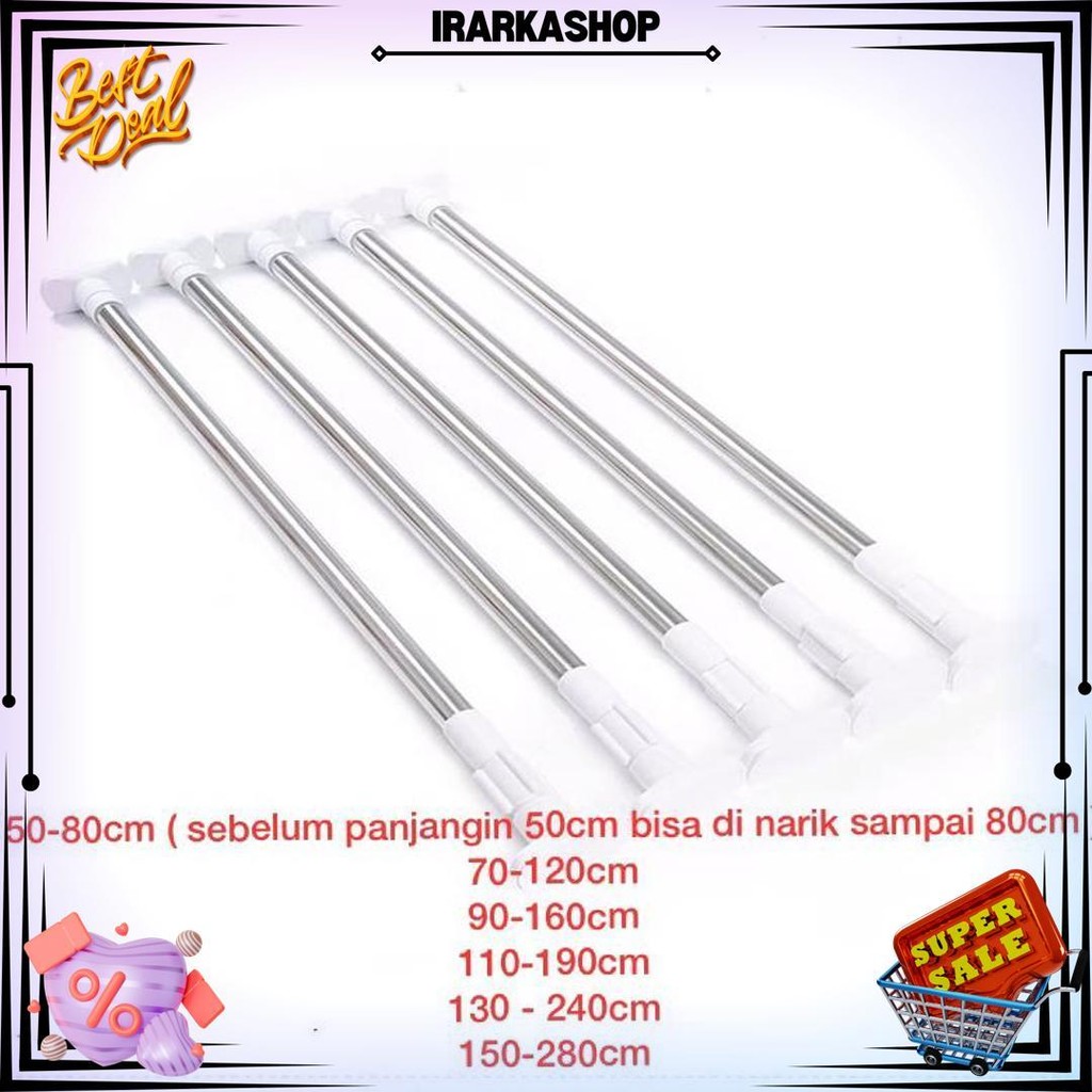 Tiang Pipa Tongkat Stainlist Fleksibel 50Cm-420Cm Tanpa Paku /Tiang Horden Gorden Gordeng Hordeng Pi