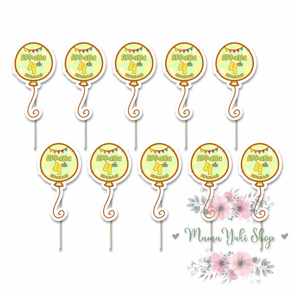 Topper Cake Cupcake Pudding BALON BALLOON CUPCAKE NAMA + UMUR
