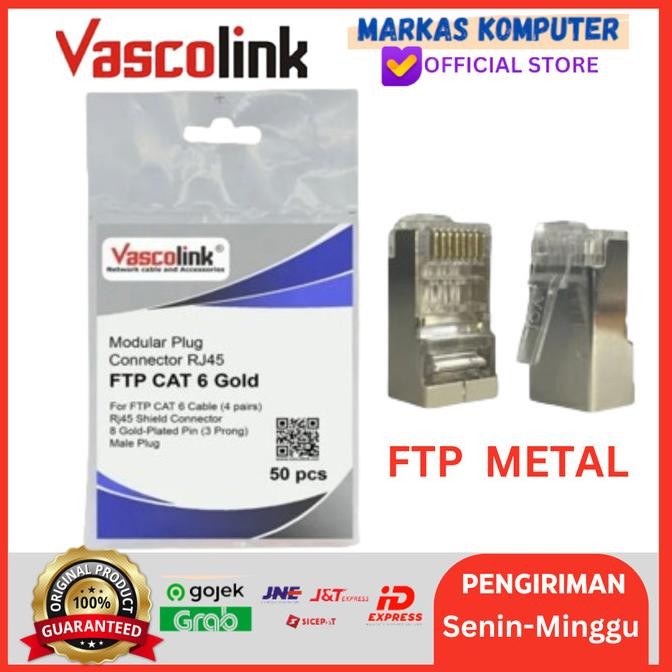 

RJ45 STP FTP CAT6 RJ 45 METAL SHIELDED CAT 6 GOLD 50PCS VASCOLINK ORIGINAL