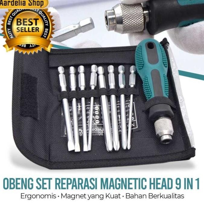 ori - obeng magnet min plus obeng set lengkap serbaguna anti slip screwdriver