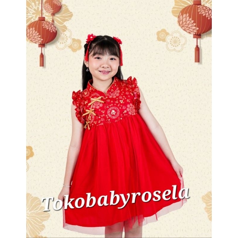 Dress Imlek Anak Bocah Perempuan Xing Bsju Baju Imlek Brukat Anakk Minidress Dres Kids China Gaun Ce