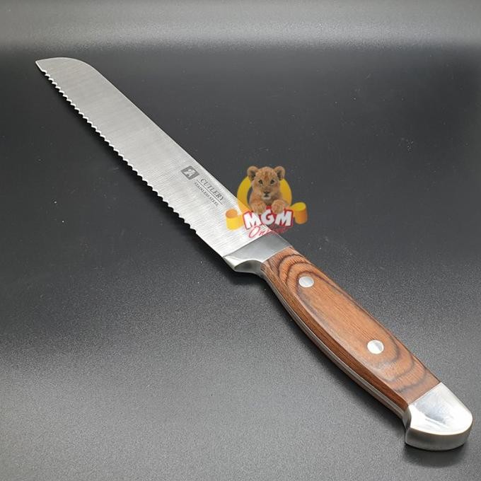 

Berkualitas SPECIAL Kayu Handle Pisau Roti 8" Super Pisau Roti 20cm