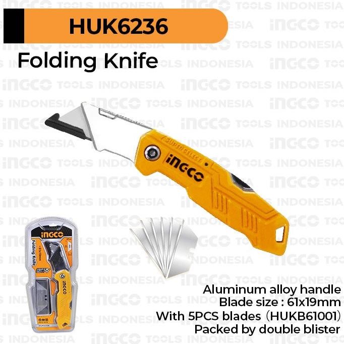 

Berkualitas Folding Knife HUK6238 INGCO Pisau Lipat Tukang Gagang Aluminium