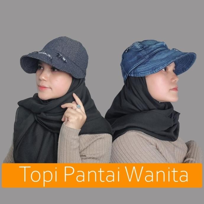 TOPI WANITA FASHION PANTAI KEREN TOPI WANITA HIJAB  RIPPED DENIM