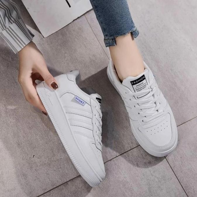SEPATU SNEAKERS WANITA SEPATU PUTIH POLOS OLAHRAGA SPORT KOREA CEWEK