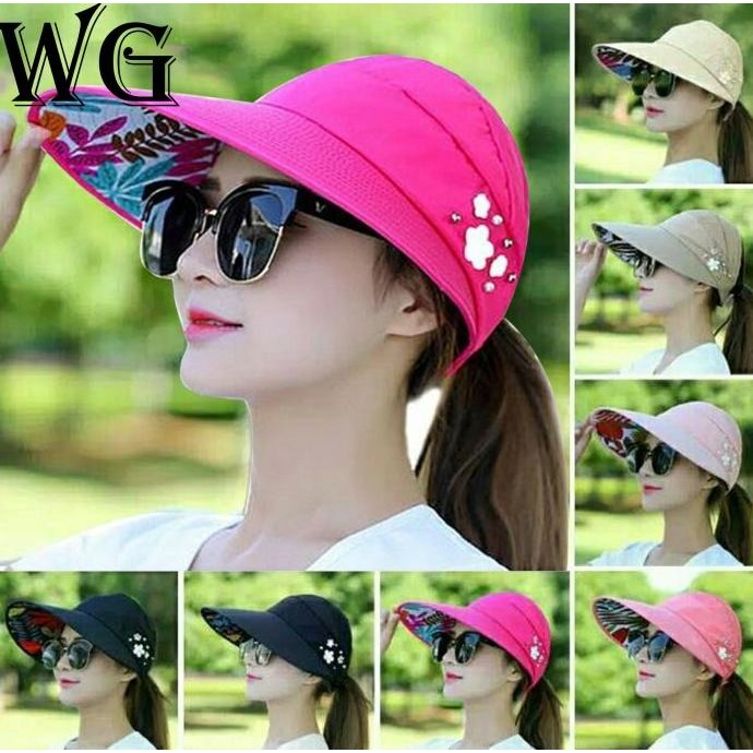 TOPI WANITA TOPI UV ANTI MATAHARI - PINK