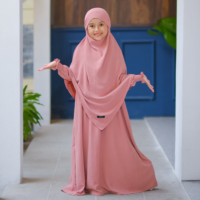 BERGARANSI French Khimar Nayla Set Dusty Gamis Syar'i Anak Perempuan Terbaru