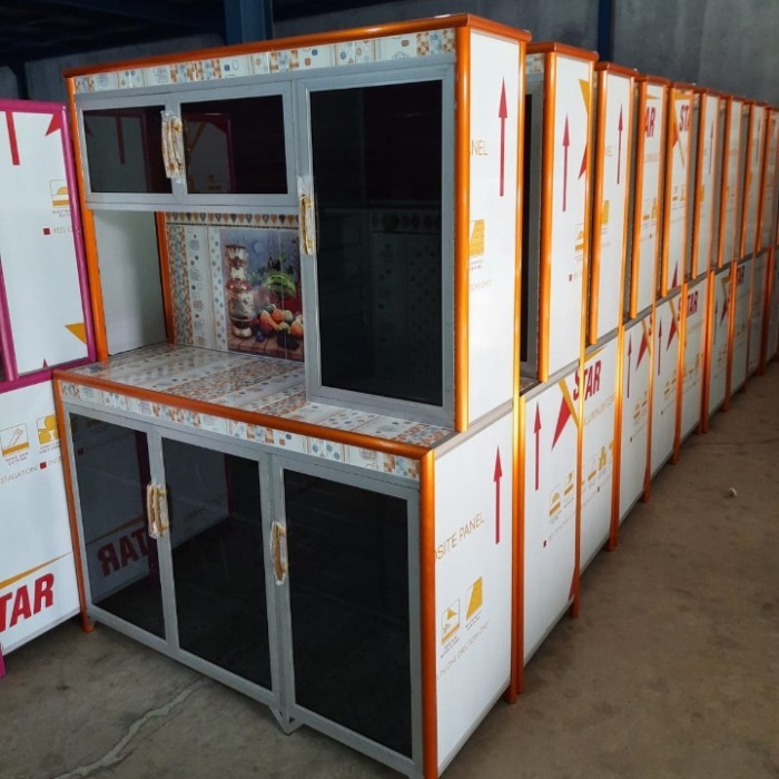 TERBARU Lemari / rak piring 3 pintu aluminium JUMBO kaca riben BISA GRAB