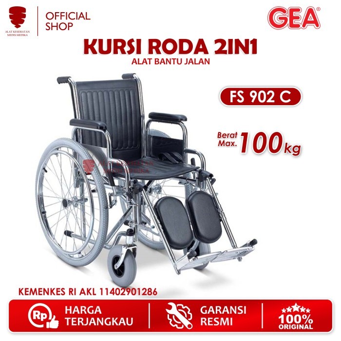 Kursi Roda 2in1 GEA FS 902 C Duduk Selonjor 2 in 1 Wheel Chair FS902C