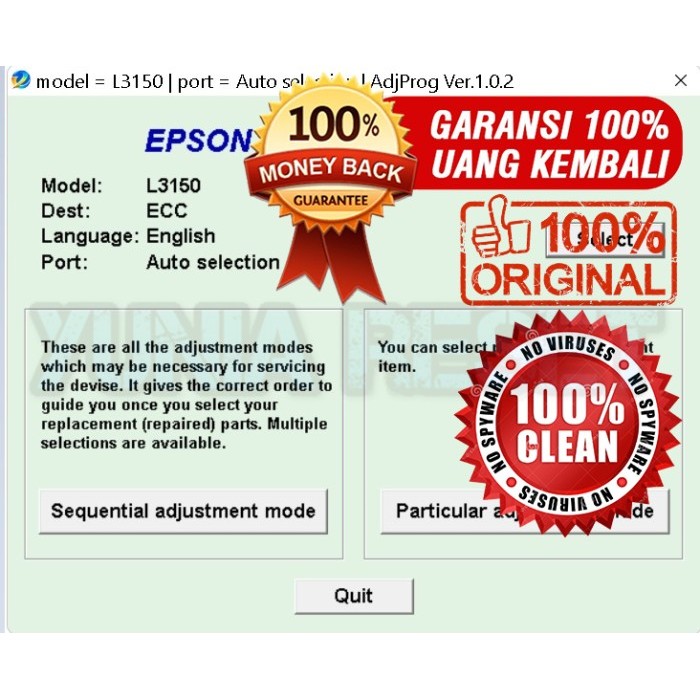 Resetter Epson L3150 Unlimited One PC