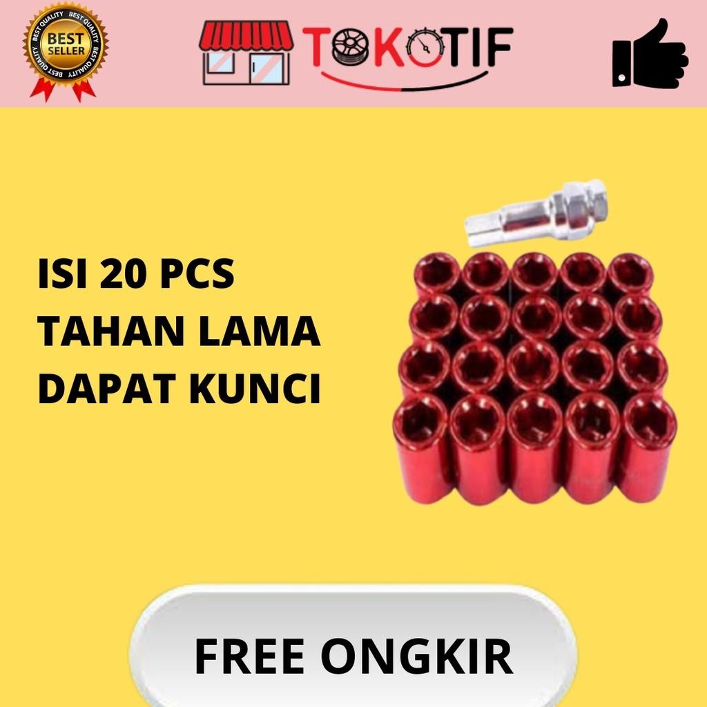 Baut Roda Mobil Racing Lugnut 1.5 Mm 20 Pcs Baut Velg Mobil Variasi Baut Ban Mobil Red Merah Kunci L