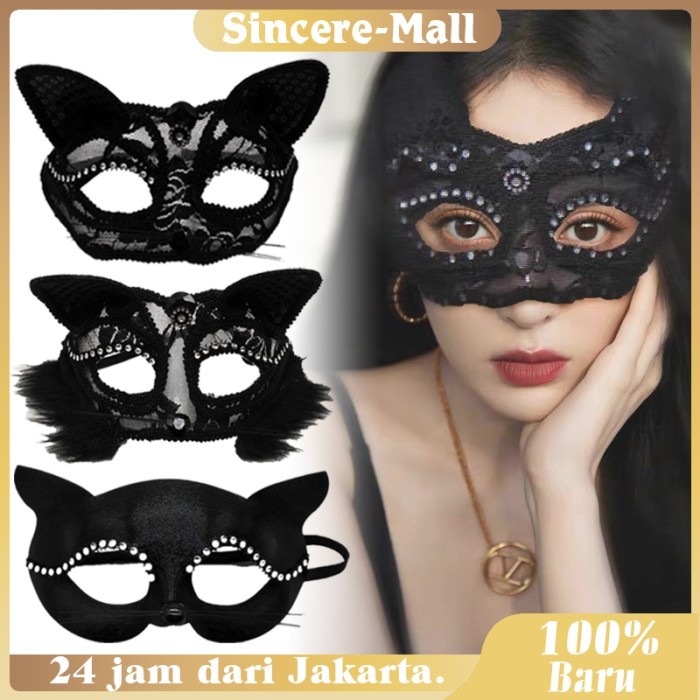 Topeng Kucing Topeng Wanita Seksi Renda Wajah Kucing Topeng Pesta Masquerad Mask Cosplay