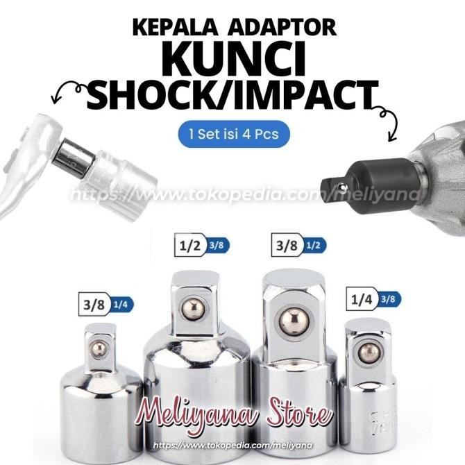 konverter adaptor kepala bor impact kunci shock 1/2 3/8 1/4 set 4pcs termurah