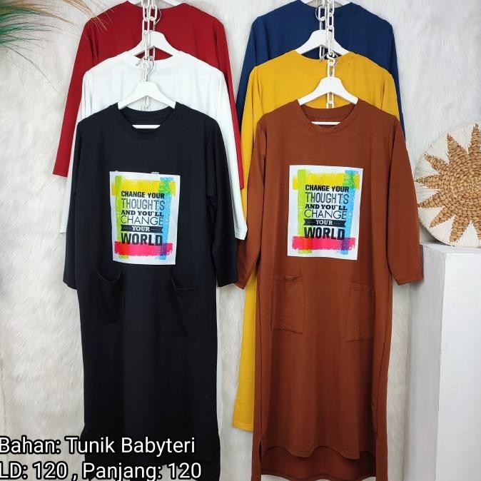 

Sale! Atasan tunik kantong 2 lengkung pendek motif CHANGE YOUR THOUGHTS