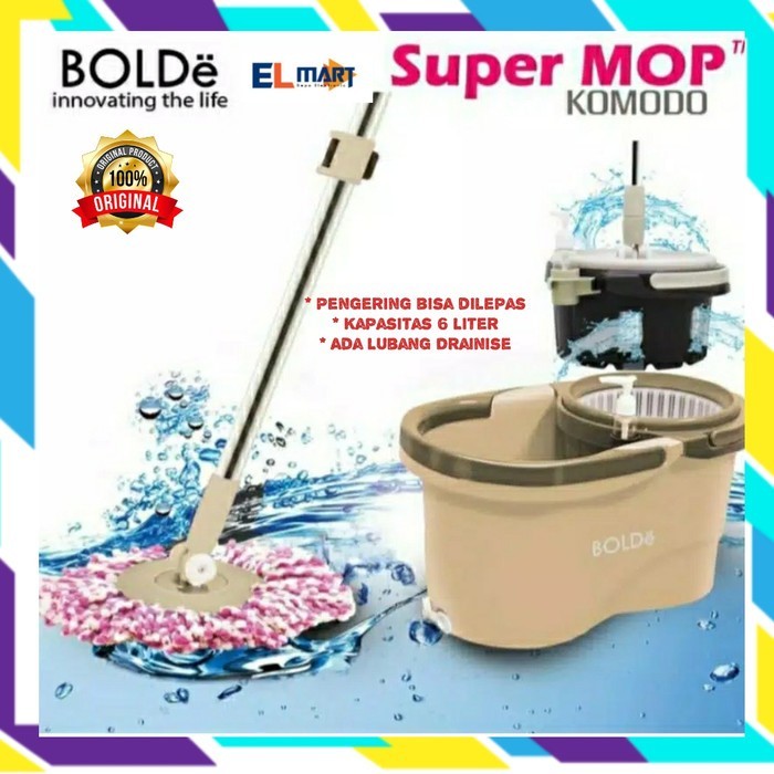 Ready Stock Bolde Super Mop Komodo 6 Liter Spin Mop Pengering Bisa Dilepas 6L