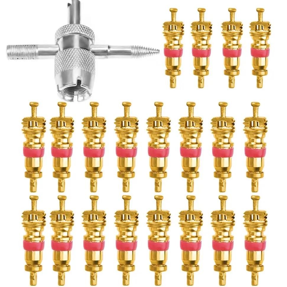 1/4/20PCS COPPER VALVE CORE WITH 4-IN-1 TIRE VALVE STEM REMOVAL TOOL VALVE CORE REMOVAL TOOL TIRE CL