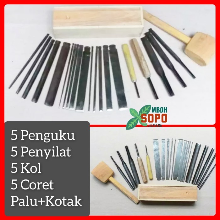 

Pahat /Tatah Ukir Kayu Jepara Plus Palu dan Kotak, isi 20 Pcs, Set B15