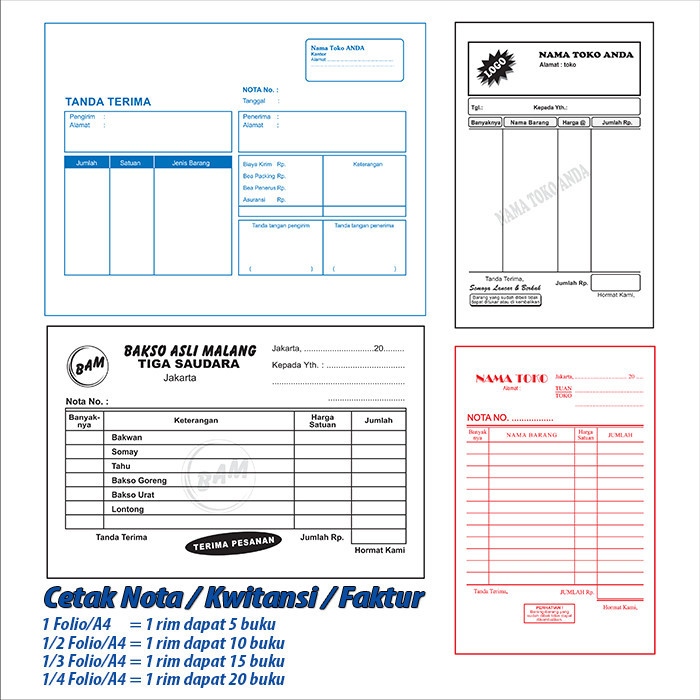 Nota/Kwitansi 2 Ply/2 Rangkap NCR Cetak 1 Warna