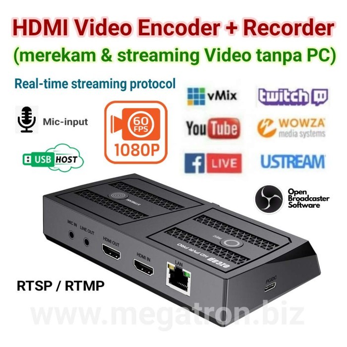 HDMI Video Recorder + Encoder (Merekam & Live Streaming tanpa PC)