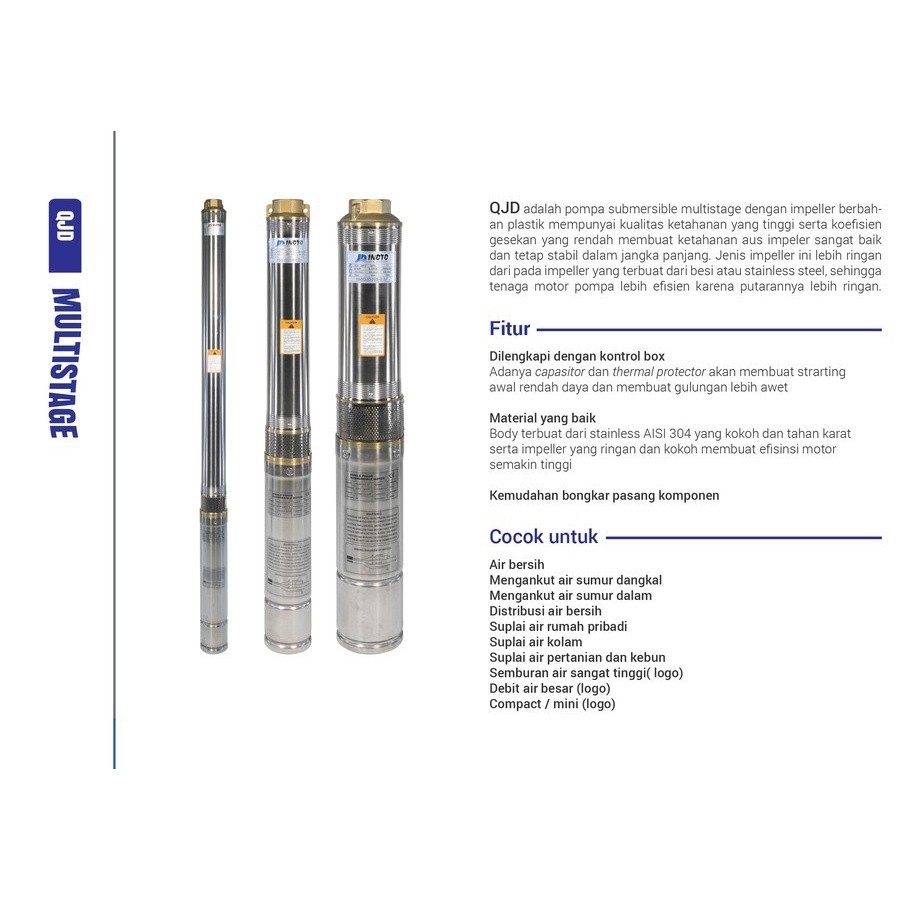 INOTO 3IN 240 2HP output 1-1/4 INCH kabel pendek pompa air submersible 75QJD 240 2 HP