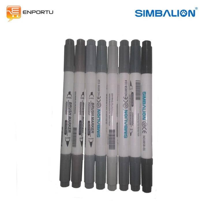 

TERBARU Simbalion Brush Marker set Grey Color - coloring brush pen 8warna