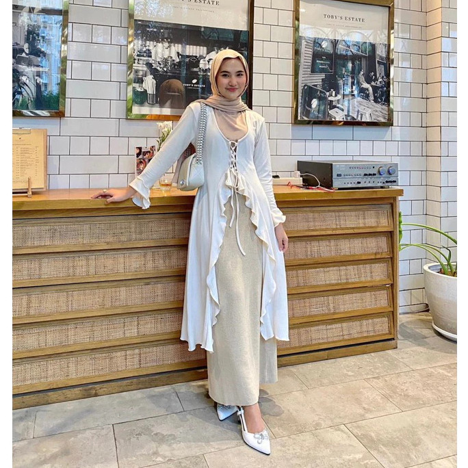 Terbaru TalaOutfit - Viona Outer Wanita Knit Stretch Polos Cardigan Tali Lengan Panjang Premium