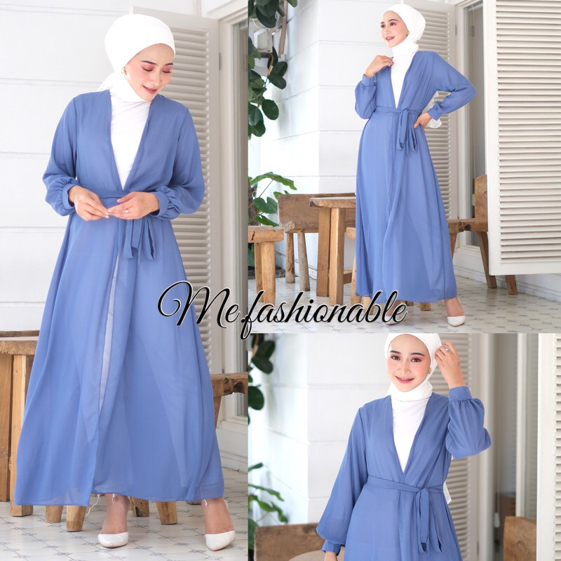 Lebaran RUBY LONG OUTER FREE TALI 14WARNA / Outer Panjang / Luaran Sifon / Cardigan Tali