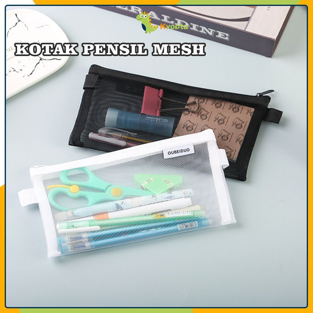 

Kyopta Large Capacity Tempat Pensil Jaring Tas Pensil TransparanStudent Stationery Storage Bag