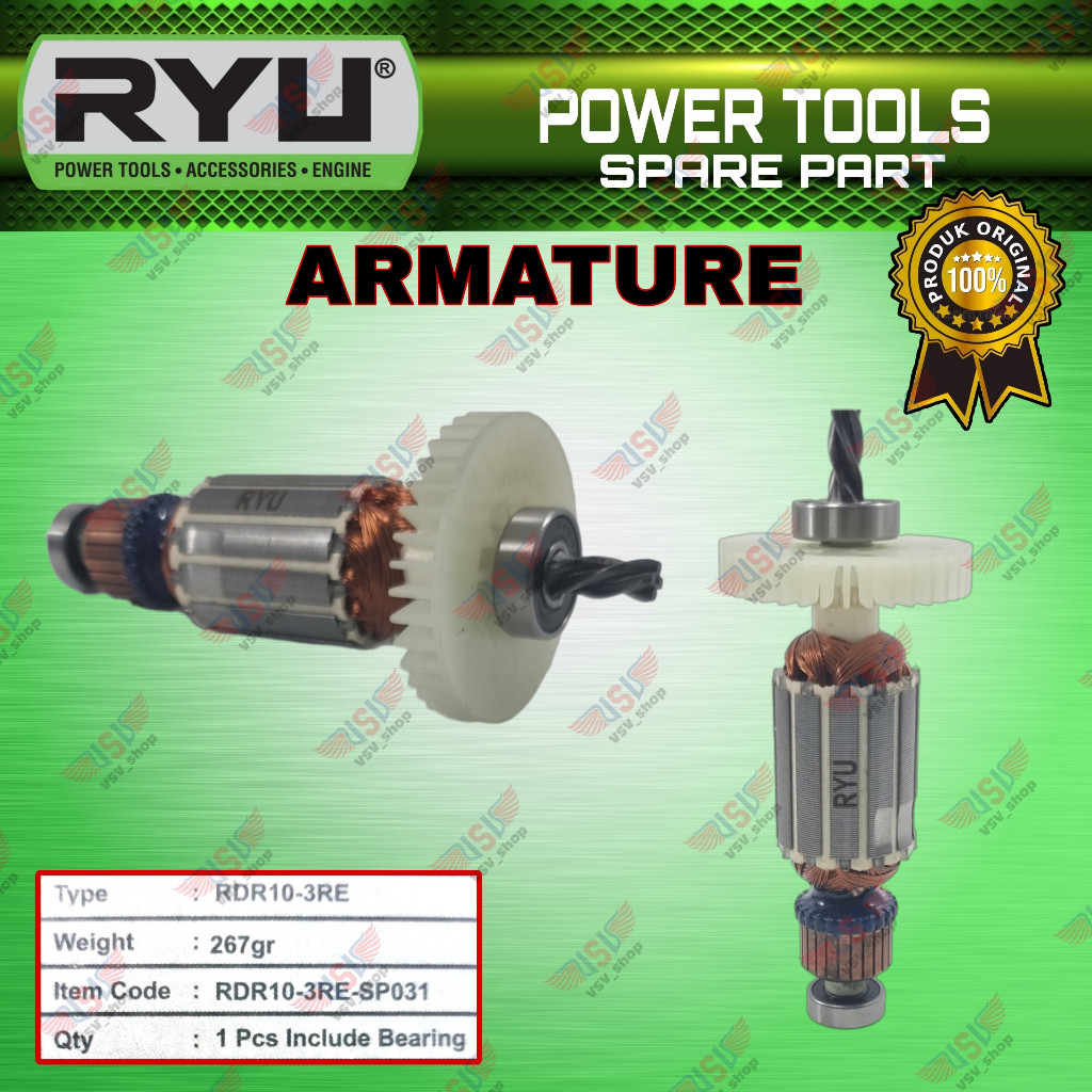 RYU ARMATURE SPAREPART bor 10mm RDR10-3RE Angker Mesin Bor RYU
