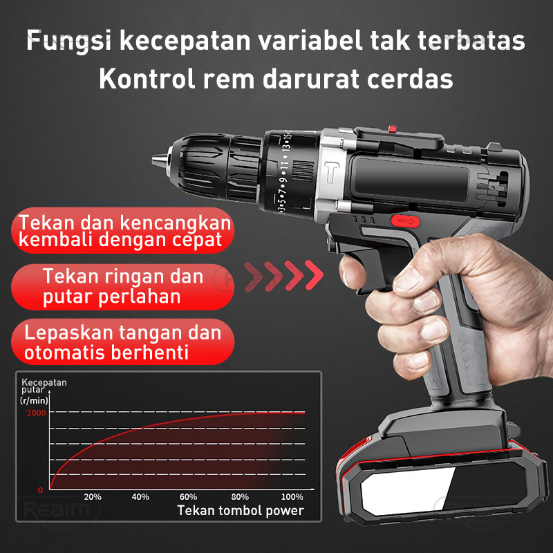 Reaim 108vF Mesin Bor Impact Drill Bor baterai Bor Tanpa Kabel Cordless Drill Battery impact Bor