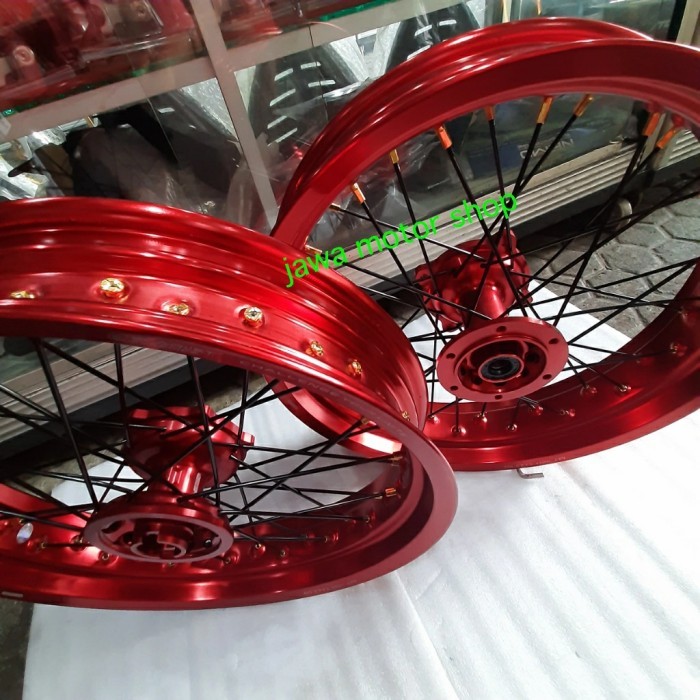 VELG SUPERMOTO PAKET KLX 150/D TRACKER 150 FUL SCARLET RACING ORIGINAL