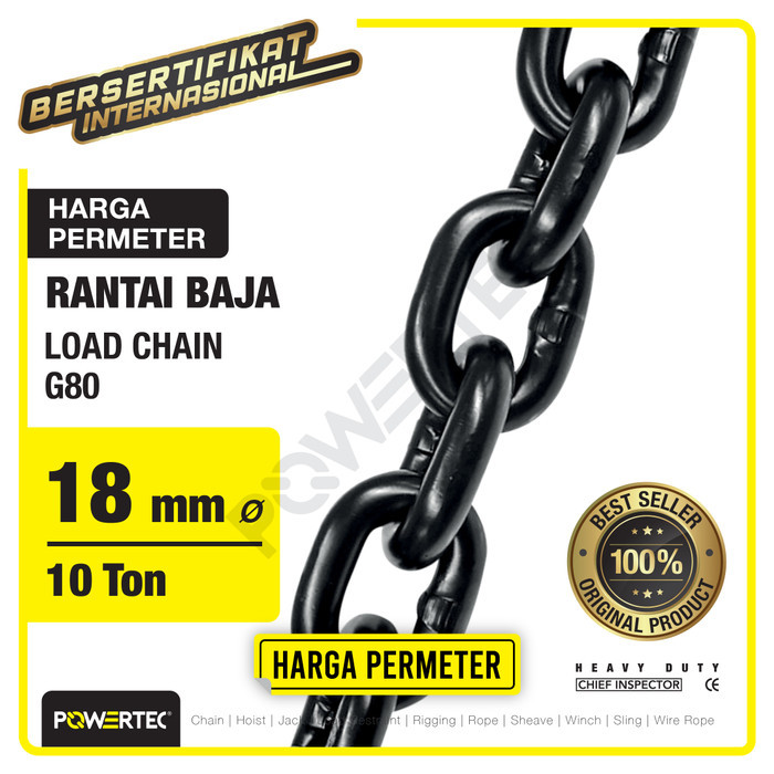 TERBARU Load Chain / Rantai Baja G80 - 18mm POWERTEC - Meteran