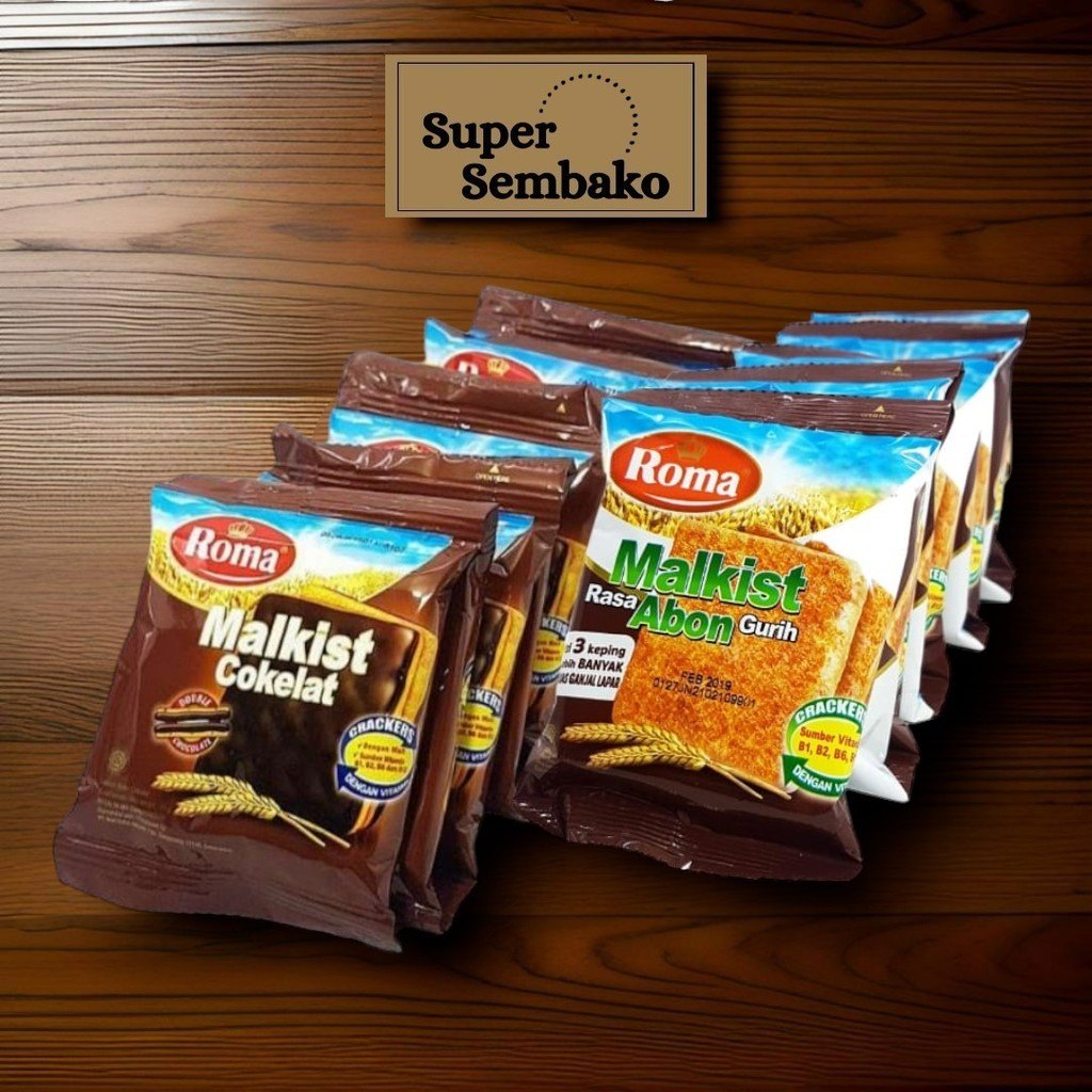 

SNACK BISKUIT CRACKERS GANDUM ROMA MALKIST ABON / COKLAT / COKELAT 27g RENCENG ISI 10 BUNGKUS