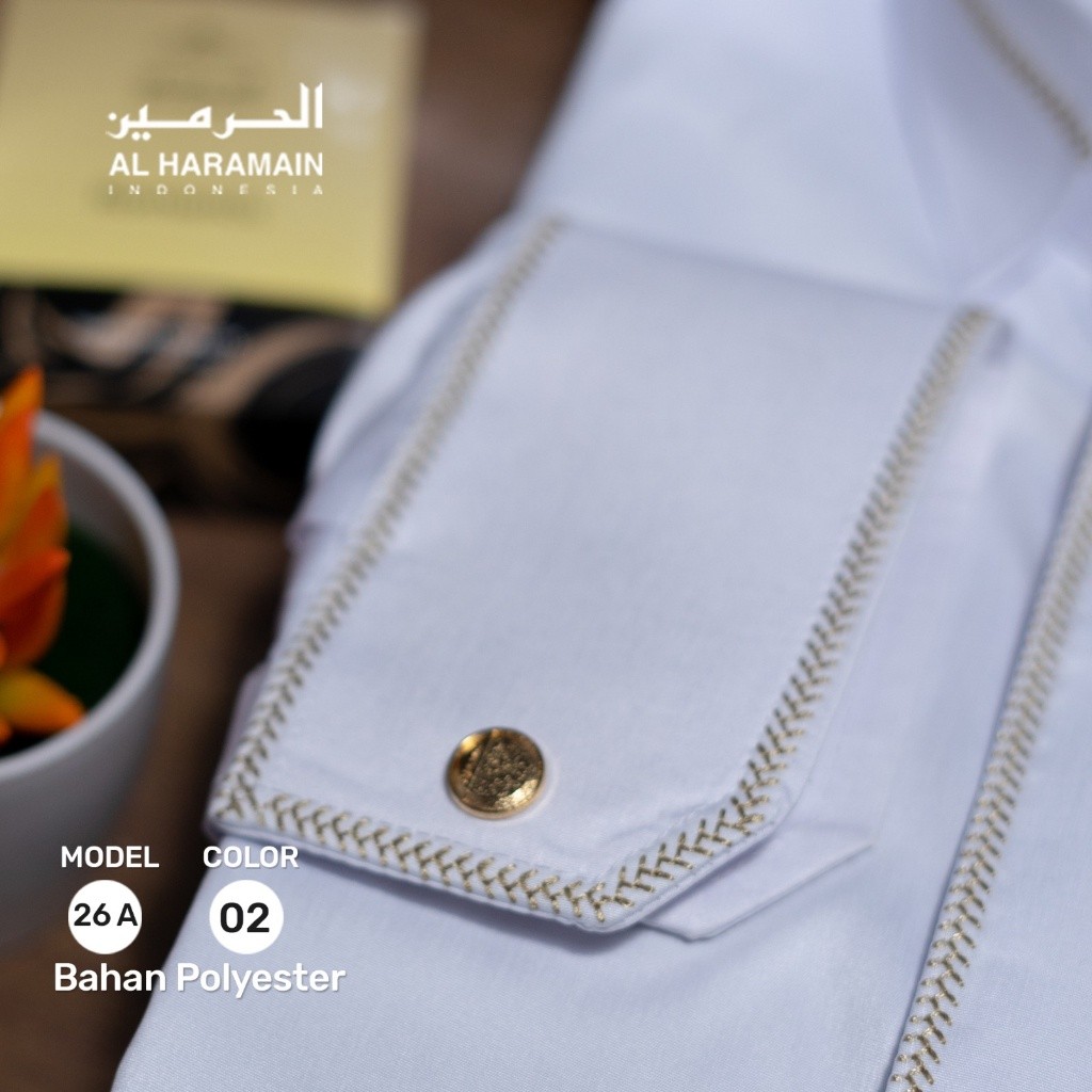Bordir EMAS AL Haramain Jubah / Gamis Pria Remaja Bordir Premium Manset (26A) Putih