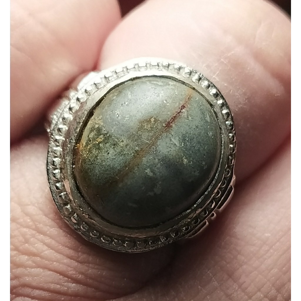 Natural Green Jasper Motif Tapak Jalak Pyrit Emas Hitam Aktif Bersinergi Wingit Berwibawa Kolektor Item