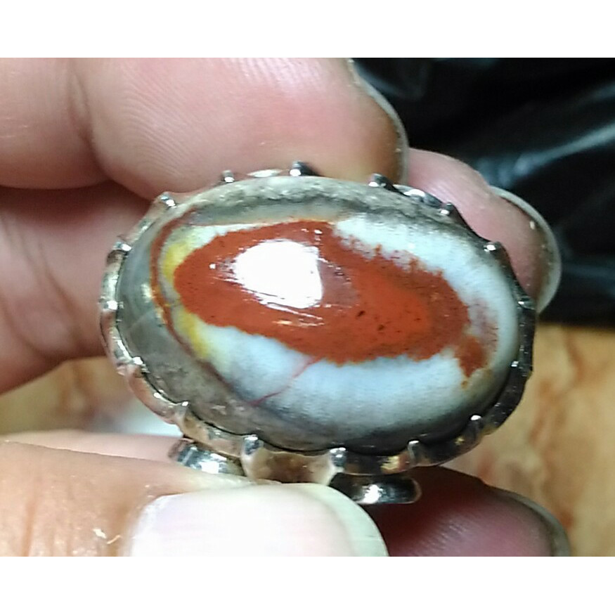Batu Agate Natural Motif Ikan Perak Murni 925 HM