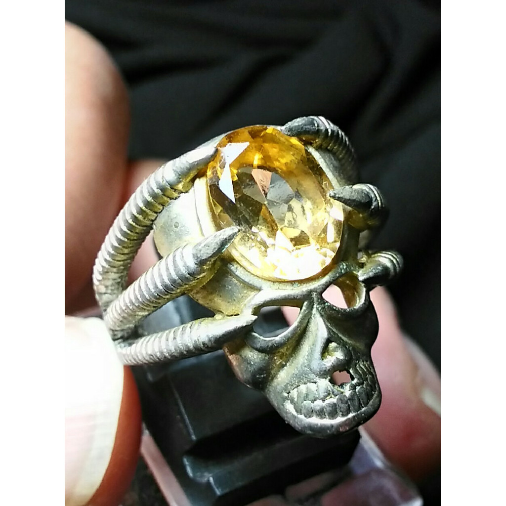 Natural Yellow Citreene Clean Ring Perak HM Motif Skull Claw