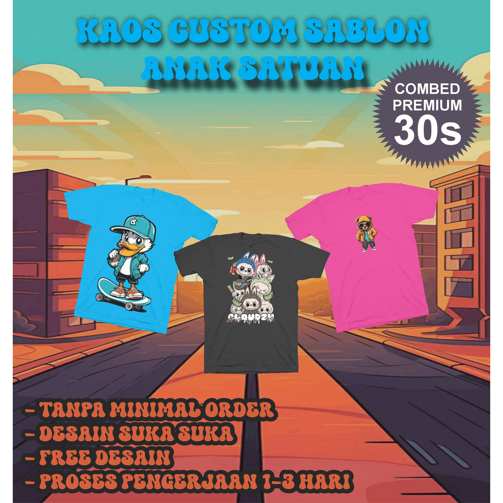 Kaos Anak Custom Satuan 30s, Kaos DTF Satuan, Print T-Shirt Distro / Lusinan, Desain Sendiri / Kita 