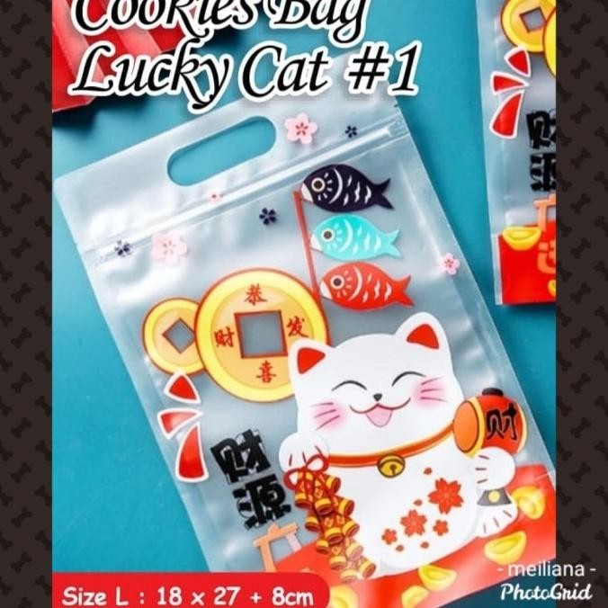 

''Terlaris" Plastik Ziplock Snack Imlek Lucky Cat/Cookies Bag L, Isi 10 Pcs Murah