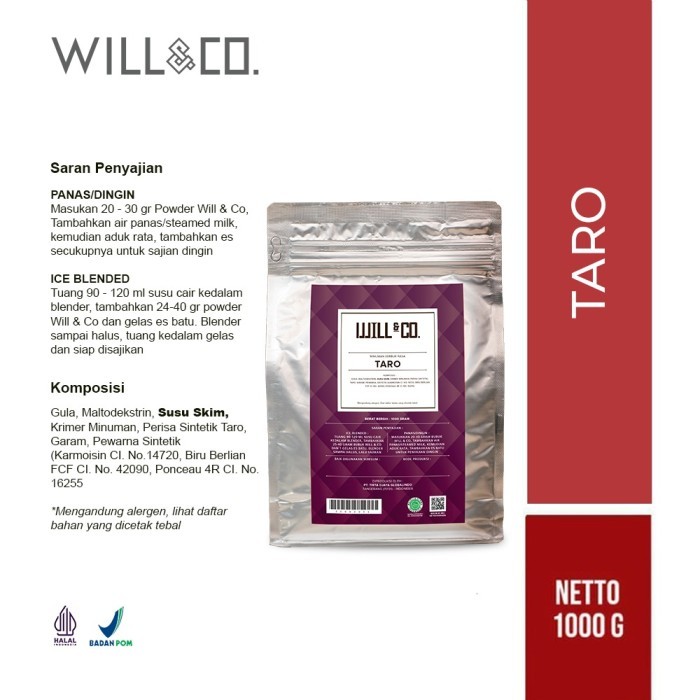 

Will&Co Premium Powder Rasa Taro 1Kg